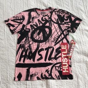 Seven Souls Pink Black Graffiti Hustle Shirt Mens Size M